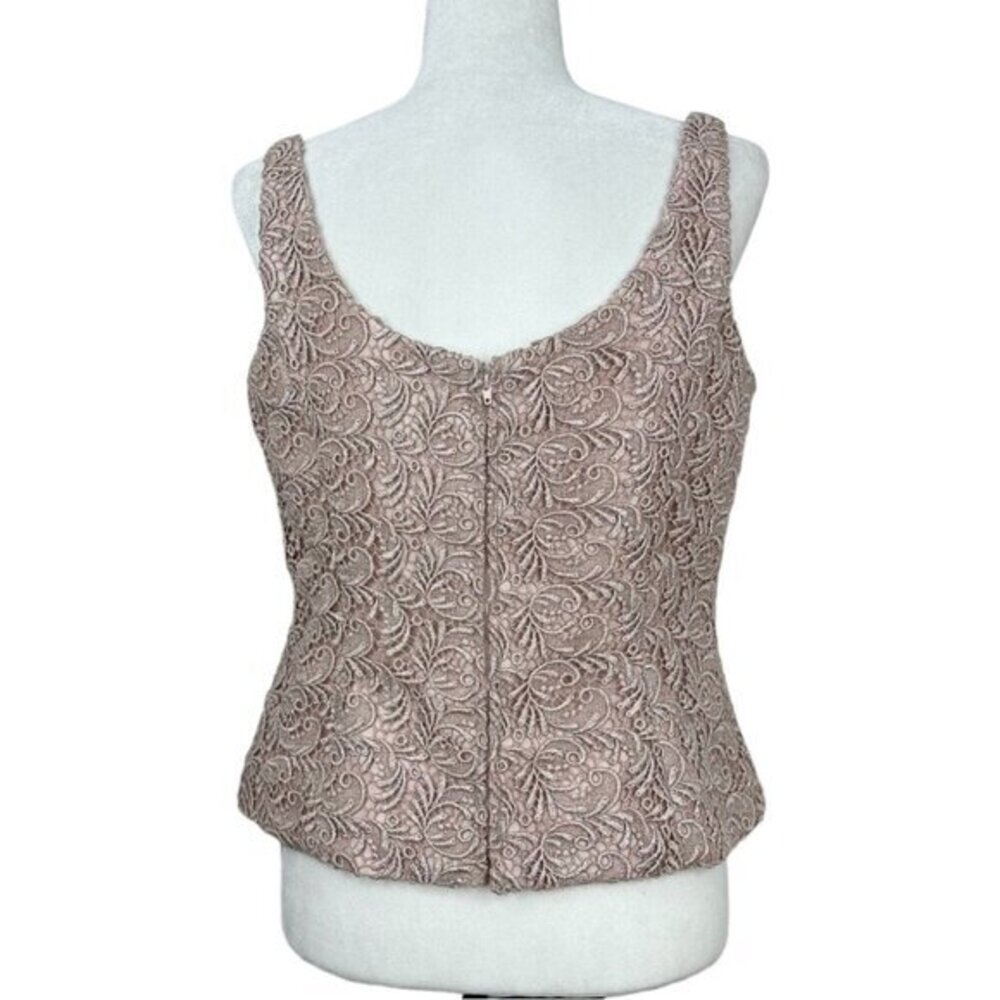 Carmen Marc Valvo Womens Lace Evening Top Square Neck‎ Mauve Pink Formal Size 10 - Picture 5 of 12